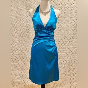 Blue Satin Halter Dress